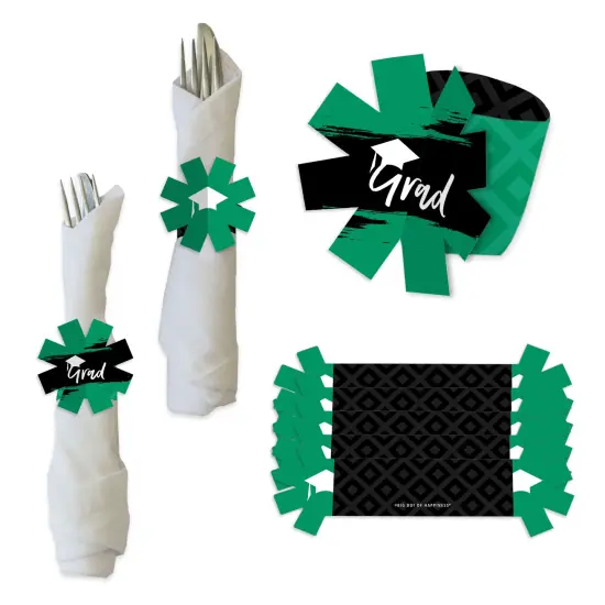 Big Dot of Happiness Green Grad - Best is Yet to Come - Green Graduation Party Paper Napkin Holder - Napkin Rings - Set of 24 {1}
