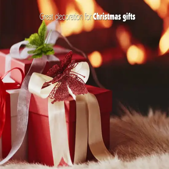 Butterfly Ornament Clips, Shatterproof Christmas Tree Ornaments Green And Red, Butterfly Decoration For Home, Party, Wedding, Or Holiday Dcor (Red, Green) {4}