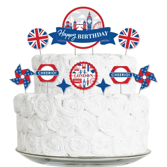 Big Dot of Happiness Cheerio, London - British UK Birthday Party Cake Decorating Kit - Happy Birthday Cake Topper Set - 11 Pieces {1}