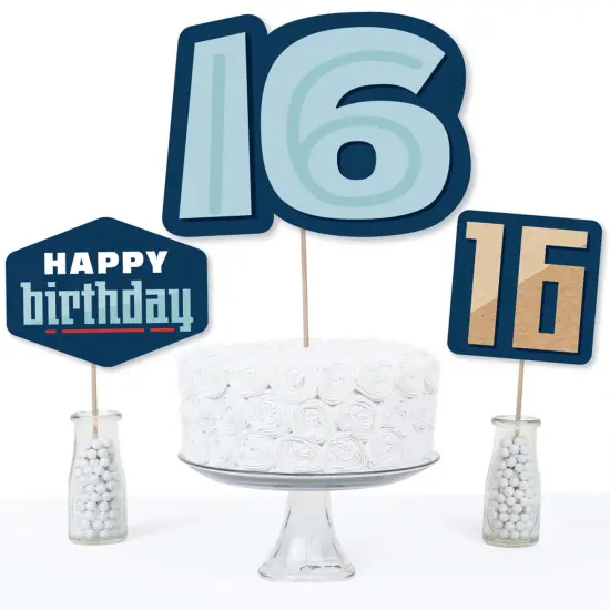 Big Dot of Happiness Boy 16th Birthday - Sweet Sixteen Birthday Party Centerpiece Sticks - Table Toppers - Set of 15 {4}