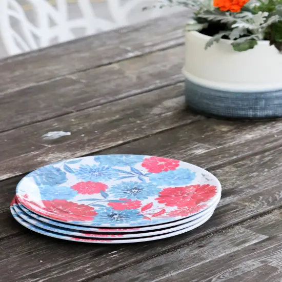 Patriotic Floral Decorative Round Serving Platter Plates Set of 4 {3}