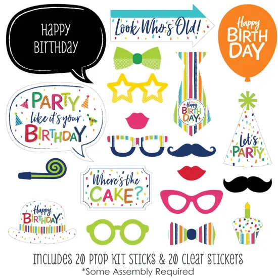 Big Dot of Happiness Cheerful Happy Birthday - Colorful Birthday Party Photo Booth Props Kit - 20 Count {3}