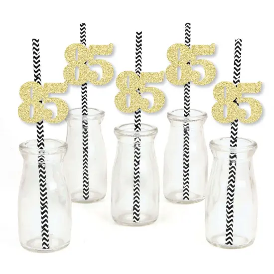 Big Dot of Happiness Gold Glitter 85 Party Straws - No-Mess Real Gold Glitter Cut-Out Numbers & Decorative 85th Birthday Party Paper Straws - 24 Ct {3}