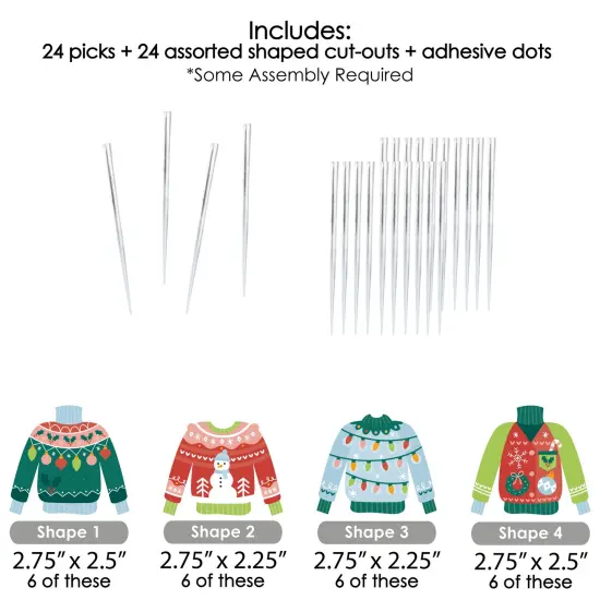 Big Dot of Happiness Colorful Christmas Sweaters - Dessert Cupcake Toppers - Ugly Sweater Holiday Party Clear Treat Picks - Set of 24 {7}
