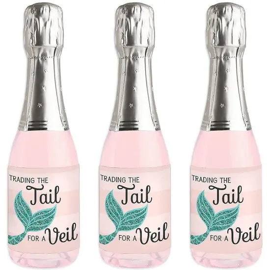 Big Dot of Happiness Trading The Tail For A Veil - Mini Wine & Champagne Bottle Label Stickers - Mermaid Bachelorette Bridal Shower Favor Gift - 16 Ct {1}