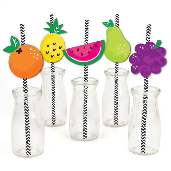 Big Dot of Happiness Tutti Fruity Paper Straw Decor - Frutti Summer Baby Shower or Birthday Party Striped Decorative Straws - Set of 24 {1}
