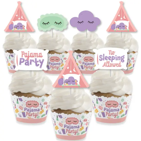 Big Dot of Happiness Pajama Slumber Party - Cupcake Decoration - Girls Sleepover Birthday Party Cupcake Wrappers and Treat Picks Kit - Set of 24 {1}