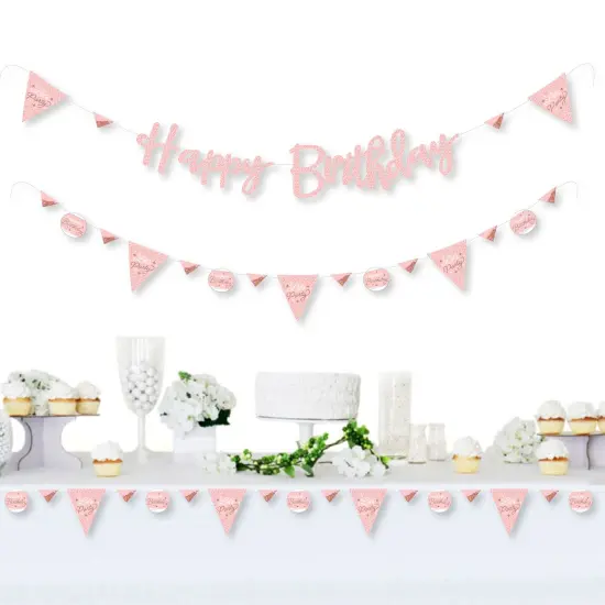 Big Dot of Happiness Pink Rose Gold Birthday - Happy Birthday Party Letter Banner Decoration - 36 Banner Cutouts and Happy Birthday Banner Letters {3}