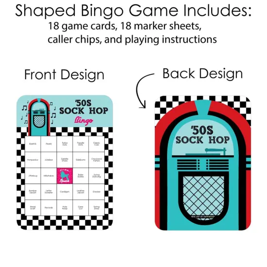 Big Dot of Happiness 50's Sock Hop - Bar Bingo Cards and Markers - 1950s Rock N Roll Party Bingo Game - Set of 18 {4}
