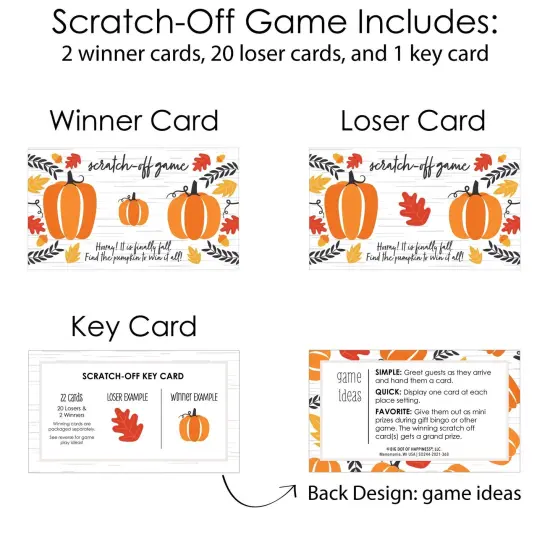 Big Dot of Happiness Fall Pumpkin - Halloween or Thanksgiving Party Game Scratch Off Cards - 22 Count {6}