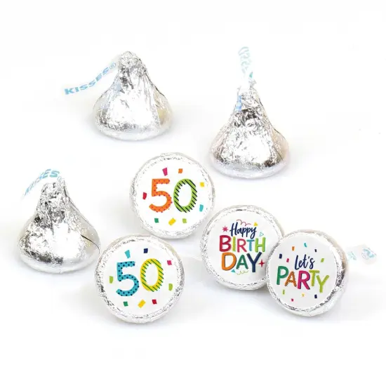 Big Dot of Happiness 50th Birthday - Cheerful Happy Birthday - Fiftieth Round Candy Sticker Favors - Labels Fits Chocolate Candy (1 sheet of 108) {1}