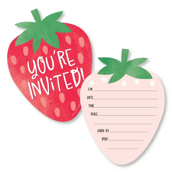 Big Dot of Happiness Berry Sweet Strawberry - Shaped Fill-In- Fruit Themed Birthday Party or Baby Shower Invitation Cards with Envelopes 12 Ct {1}