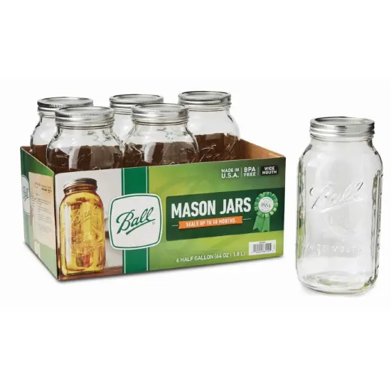 Ball Wide Mouth Half-Gallon Clear Glass Canning Jars Lids and Bands Pack of 6 {6}
