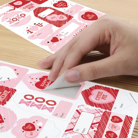 Big Dot of Happiness Conversation Hearts - Assorted Valentine&rsquo;s Day Party Gift Tag Labels - To and From Stickers - 12 Sheets - 120 Stickers {6}