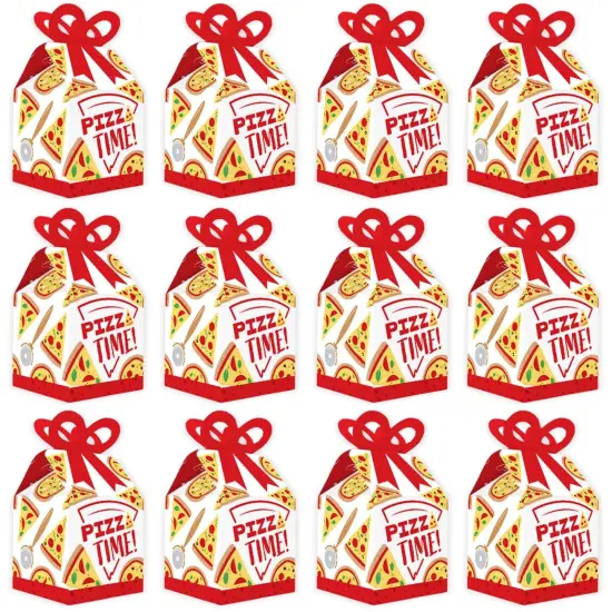 Big Dot of Happiness Pizza Party Time - Square Favor Gift Boxes - Baby Shower or Birthday Party Bow Boxes - Set of 12 {6}