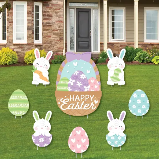 Big Dot of Happiness Spring Easter Bunny - Yard Sign and Outdoor Lawn Decorations - Happy Easter Party Yard Signs - Set of 8 {1}