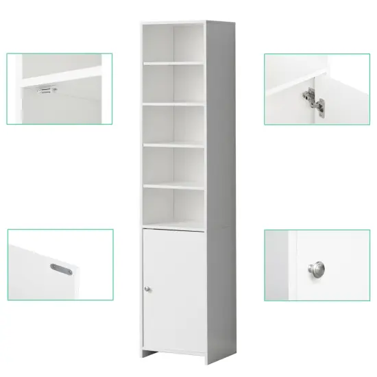 Tall Freestanding Bathroom Laundry Storage Organizer Cabinet Linen Tower, White {4}