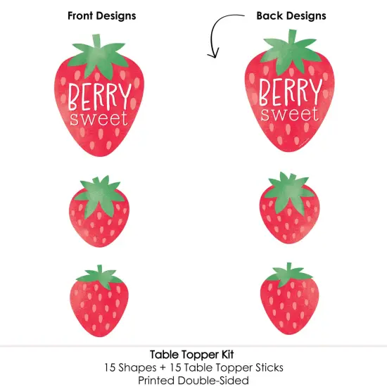 Big Dot of Happiness Berry Sweet Strawberry - Fruit Themed Birthday Party or Baby Shower Centerpiece Sticks - Table Toppers - Set of 15 {6}