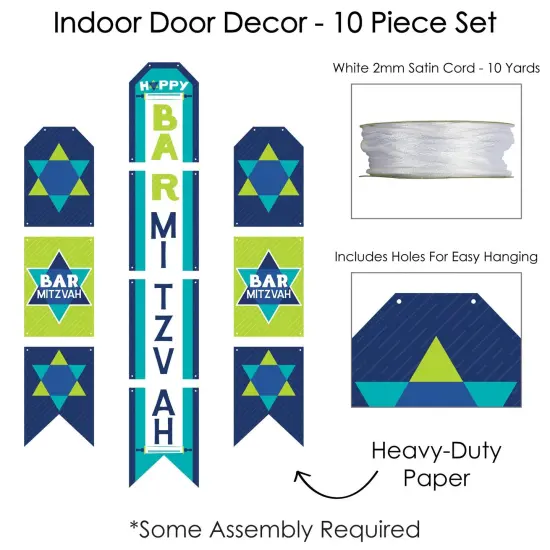 Big Dot of Happiness Blue Bar Mitzvah - Hanging Vertical Paper Door Banners - Boy Party Wall Decoration Kit - Indoor Door Decor {6}