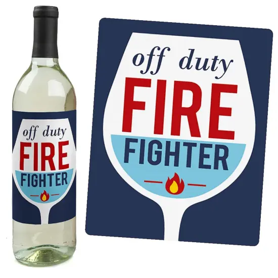 Big Dot of Happiness Fired Up Fire Truck - Firefighter Decorations for Women and Men - Firetruck Party Wine Bottle Label Stickers - Set of 4 {6}