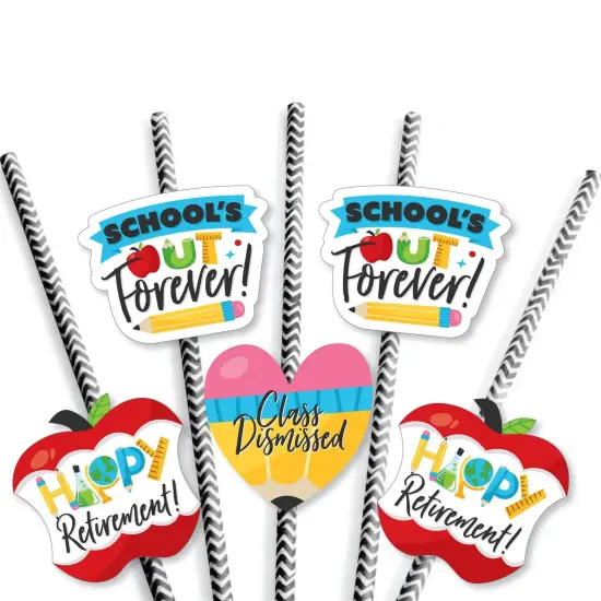 Big Dot of Happiness Teacher Retirement - Paper Straw Decor - Happy Retirement Party Striped Decorative Straws - Set of 24 {7}
