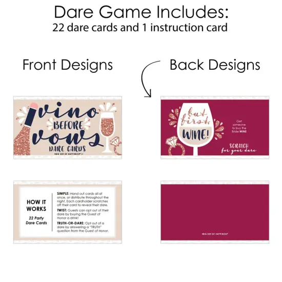 Big Dot of Happiness Vino Before Vows - Winery Bridal Shower or Bachelorette Party Game Scratch Off Dare Cards - 22 Count {6}