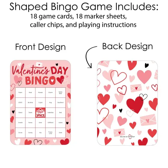 Big Dot of Happiness Happy Valentine's Day - Bingo Cards and Markers - Valentine Hearts Party Shaped Bingo Game - Set of 18 {4}