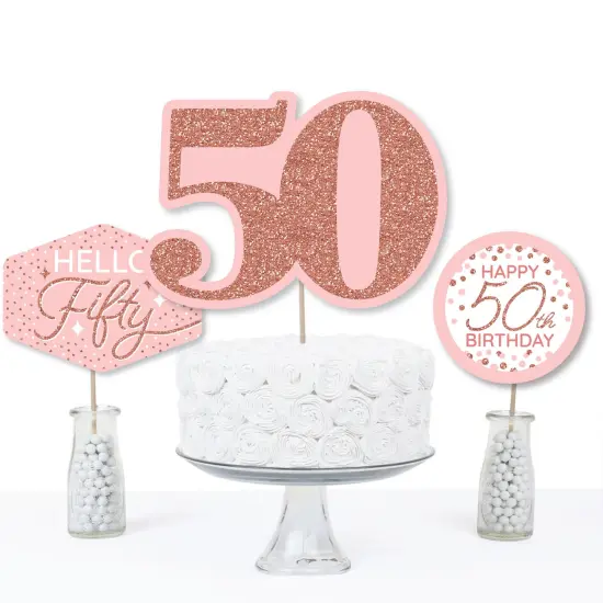 Big Dot of Happiness 50th Pink Rose Gold Birthday - Happy Birthday Party Centerpiece Sticks - Table Toppers - Set of 15 {4}