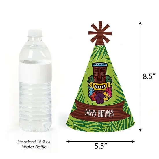 Big Dot of Happiness Tiki Luau - Cone Tropical Hawaiian Summer Happy Birthday Party Hats for Kids and Adults - Set of 8 (Standard Size) {4}