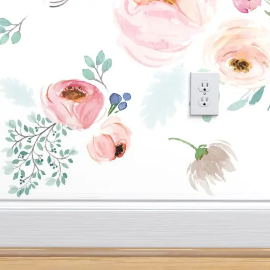Peel & Stick Wallpaper 2FT Wide Love Space Florals Floral Watercolor Roses Garden Botanical Girl Pastel Colors Flowers Spring Boho Custom Removable Wallpaper by Spoonflower {4}