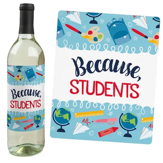 Big Dot of Happiness Back to School - First Day of School Teacher Appreciation Decorations for Women and Men - Wine Bottle Label Stickers - Set of 4 {3}