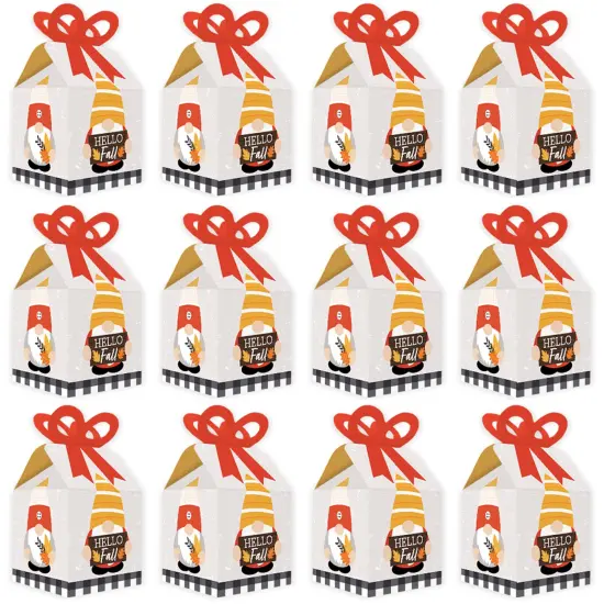 Big Dot of Happiness Fall Gnomes - Square Favor Gift Boxes - Autumn Harvest Party Bow Boxes - Set of 12 {6}
