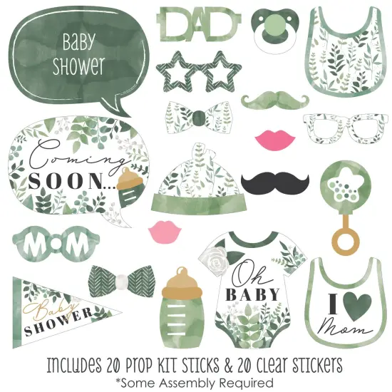 Big Dot of Happiness Boho Botanical Baby - Greenery Baby Shower Photo Booth Props Kit - 20 Count {3}