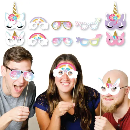 Big Dot of Happiness Rainbow Unicorn Glasses & Masks - Paper Card Stock Magical Unicorn Baby Shower or Birthday Party Photo Booth Props Kit - 10 Count {3}