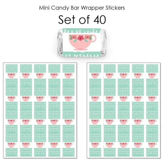 Big Dot of Happiness Floral Let&rsquo;s Par-Tea - Mini Candy Bar Wrapper Stickers - Garden Tea Party Small Favors - 40 Count {4}