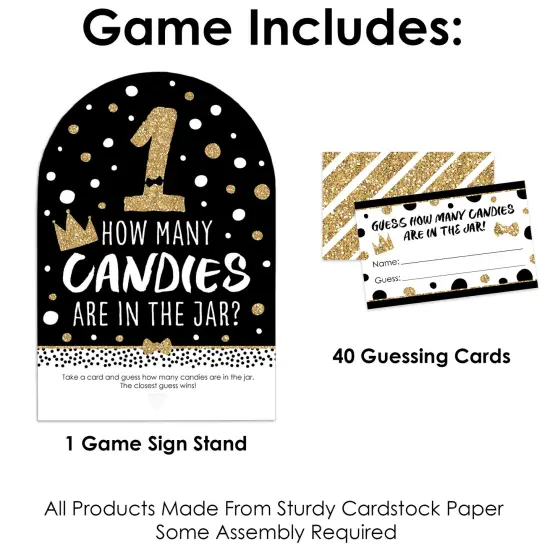 Big Dot of Happiness 1st Birthday Little Mr. Onederful - How Many Candies Boy First Birthday Party Game - 1 Stand and 40 Cards - Candy Guessing Game {4}