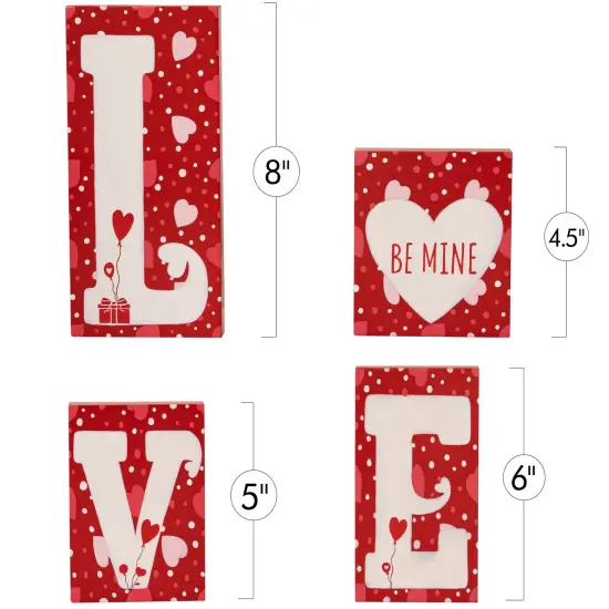 Ornativity Red Wooden Love Blocks - Valentine's Day Romantic Heart Wood Letters Block Decoration Sign with Hearts for Mantel Shelf Over Fireplace, Table Top, Home and Office {6}