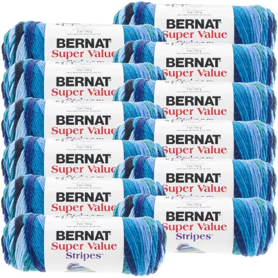 Multipack of 12 - Bernat Super Value Stripes Yarn-Oceana {1}