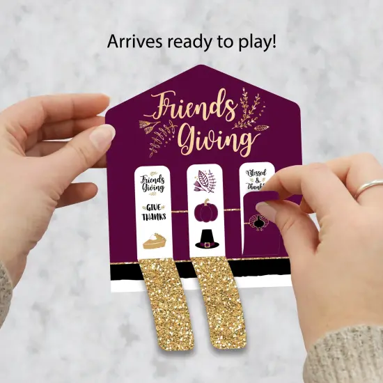 Big Dot of Happiness Elegant Thankful for Friends - Friendsgiving Thanksgiving Party Game Pickle Cards - Pull Tabs 3-in-a-Row - Set of 12 {3}