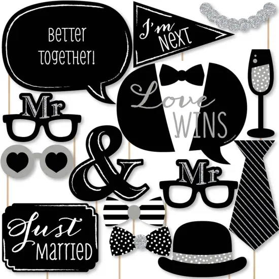 Big Dot of Happiness Mr. & Mr. - Silver - Gay Wedding Photo Booth Props Kit - 20 Count {1}