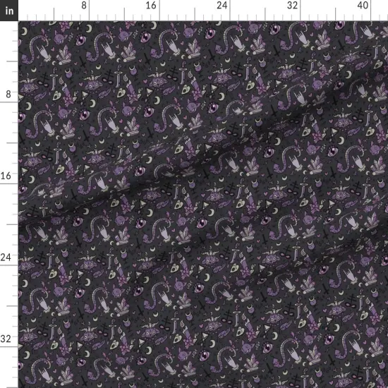 Various Fabrics by the Yard or Fat Quarter Cute Occult Dark Halloween Devil Spooky Gray Purple Black Magic Goth Custom Printed Fabric by Spoonflower {1}