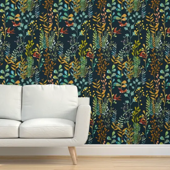 Peel & Stick Wallpaper 2FT Wide Botanical Watercolor Fern Nature Plant Garden Nursery Custom Removable Wallpaper by Spoonflower {5}