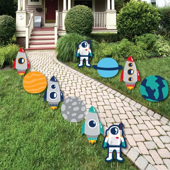 Big Dot of Happiness Blast Off to Outer Space - Astronaut Lawn Decor - Outdoor Rocket Ship Baby Shower or Birthday Party Yard Decorations - 10 Piece {1}
