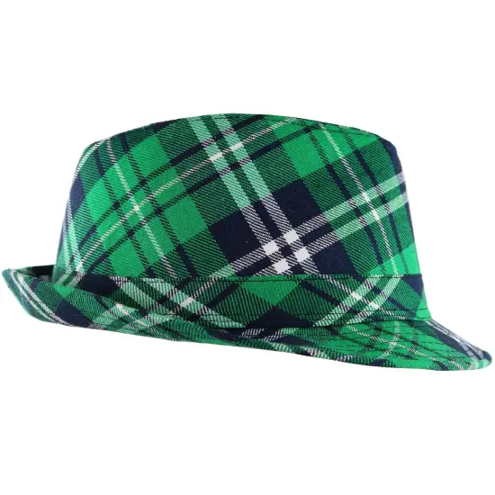 Irish Plaid Green Fedora - St. Patrick's Day Costume Accessories Leprechaun Hat for Men Women and Kids {6}