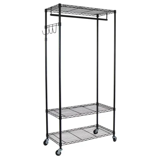 Oceanstar Garment Rack with Adjustable Shelves with Hooks Black {1}