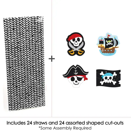 Big Dot of Happiness Pirate Ship Adventures - Paper Straw Decor - Skull Birthday Party Striped Decorative Straws - Set of 24 {4}