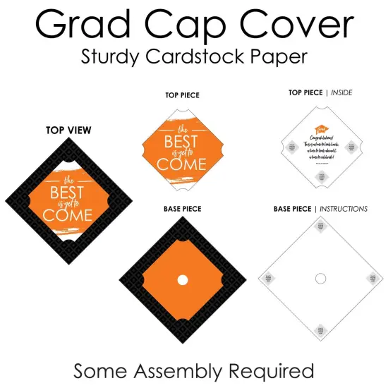 Big Dot of Happiness Orange Grad - Best is Yet to Come - Orange Graduation Cap Decorations Kit - Grad Cap Cover {7}