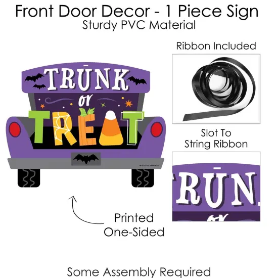 Big Dot of Happiness Trunk or Treat - Hanging Porch Halloween Car Parade Party Outdoor Decorations - Front Door Decor - 1 Piece Sign {6}