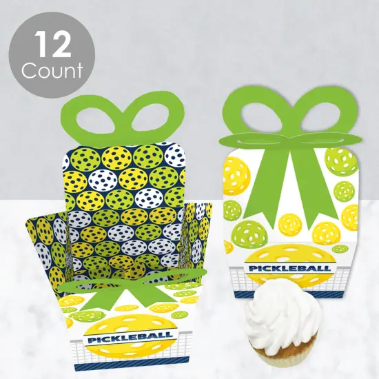 Big Dot of Happiness Let&rsquo;s Rally - Pickleball - Square Favor Gift Boxes - Birthday or Retirement Party Bow Boxes - Set of 12 {4}