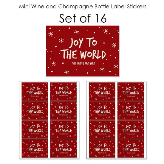 Big Dot of Happiness Joy To The World Christmas - Mini Wine and Champagne Bottle Label Stickers - Holiday Party Favor Gift for Women & Men - Set of 16 {7}